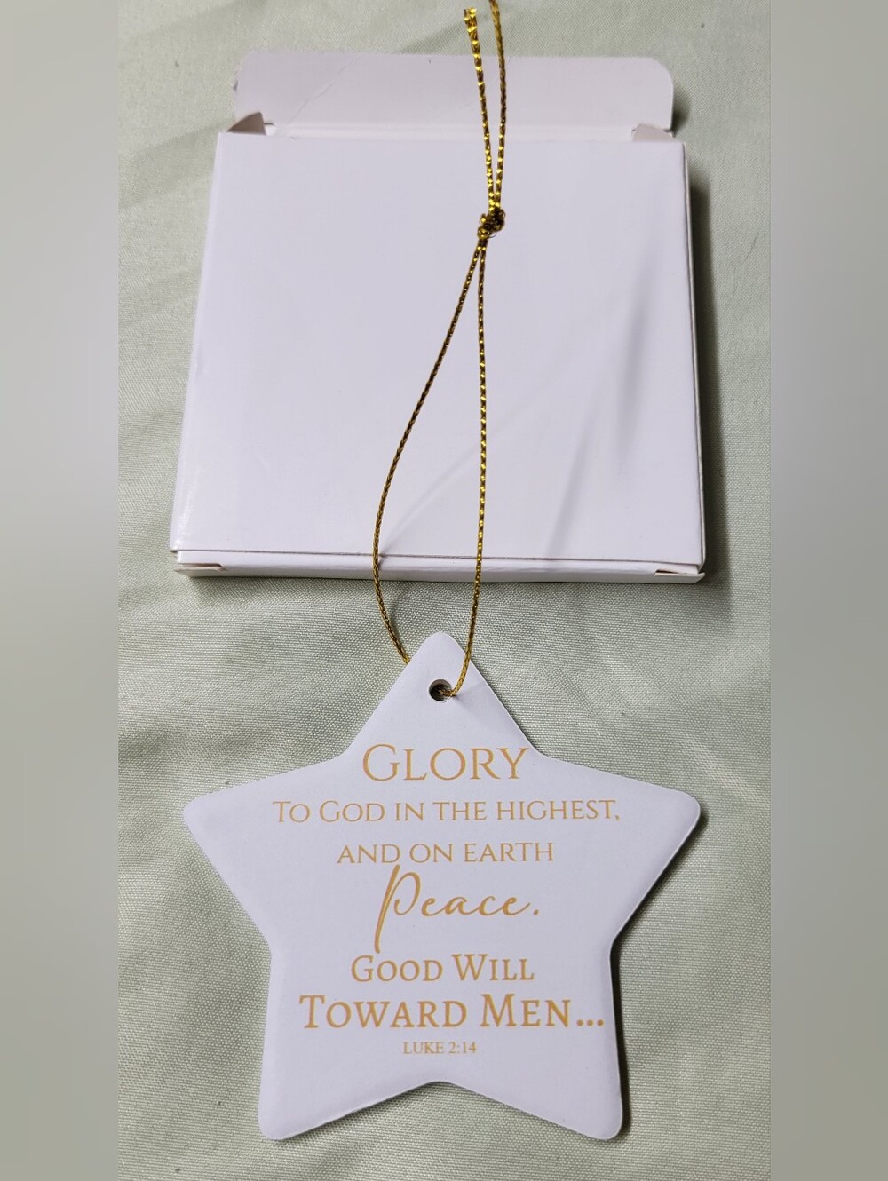 Ceramic White Star Ornament with Gold Script